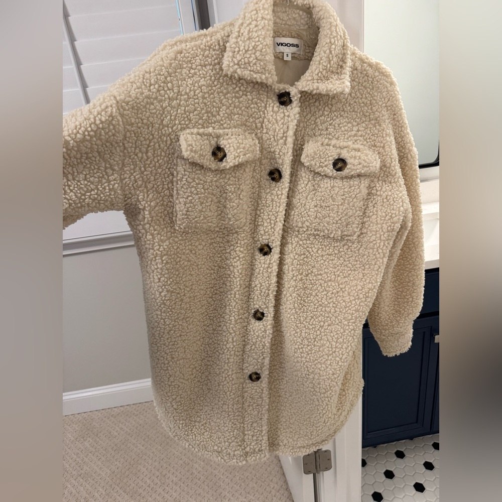 Vigoss Ivory Button Down Nicki Sherpa Jacket Oversized Shacket Womens Small